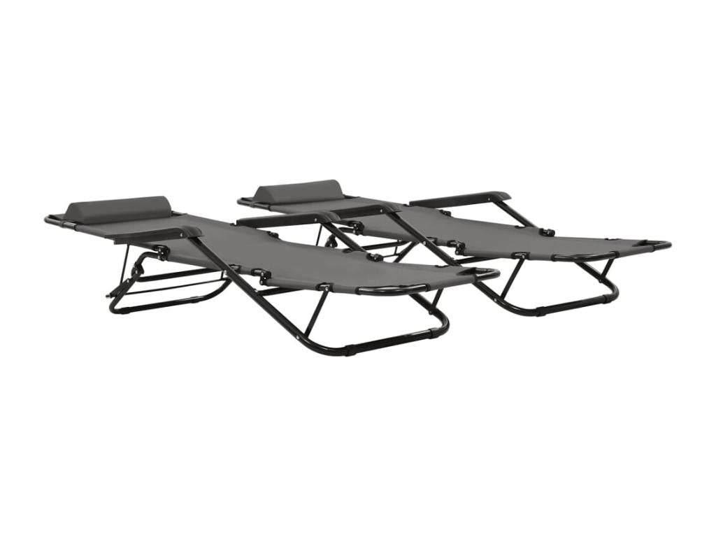 2-piece folding sun loungers with footrest, steel, grey