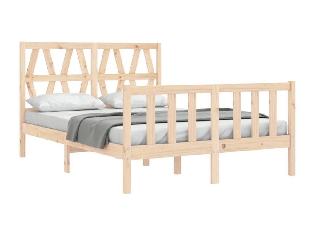 Bed frame with solid wood double headboard