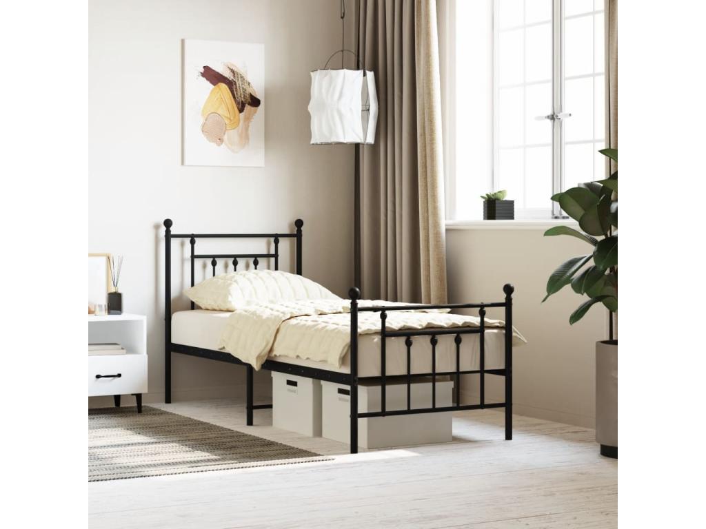 Metal bed frame without mattress with black bed legs 75x190 cm JNNZ34683