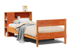Bookshelf bed without mattress, brown wax finish, 90x200 cm, solid pine, OQML59972