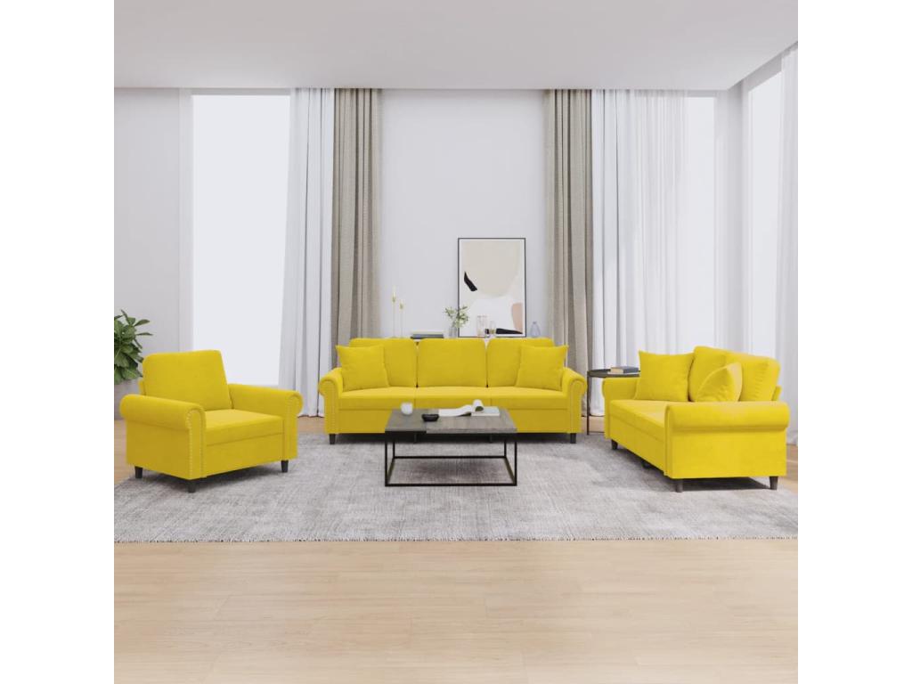 3-piece sofa set with yellow velvet cushions HQIE63644