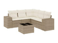 6-piece garden furniture set with cushions, beige woven resin EVJT79749