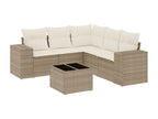 6-piece garden furniture set with cushions, beige woven resin EVJT79749