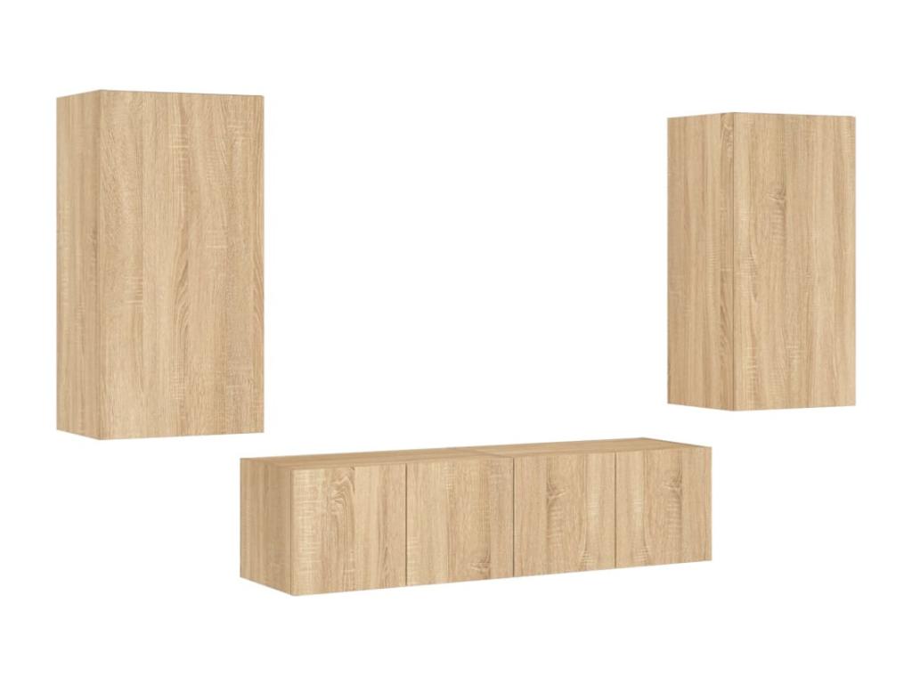 Laviecasa LMRT85645 Oak Engineered Wood TV Wall Units with LED Lighting, 4 pcs