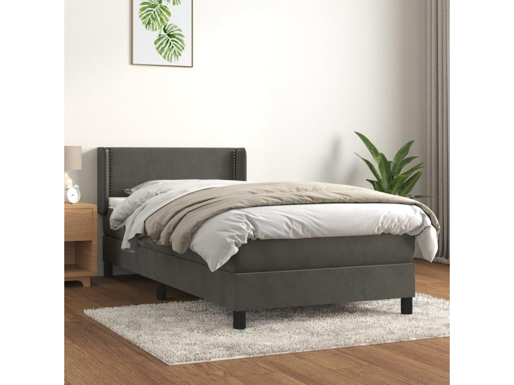 Upholstered bed base and mattress, Dark Grey, 90x190 cm, Velvet, JYMD69704