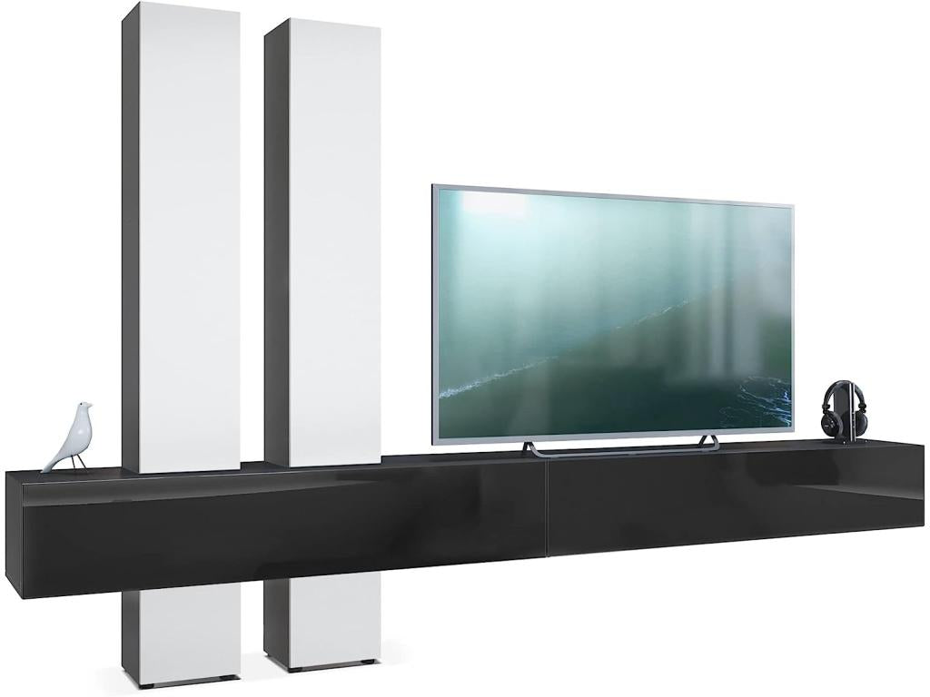 Wall Combination: Body in Matte Black/Fronts in High Gloss Black and Matte White HxWxD 204x330x39