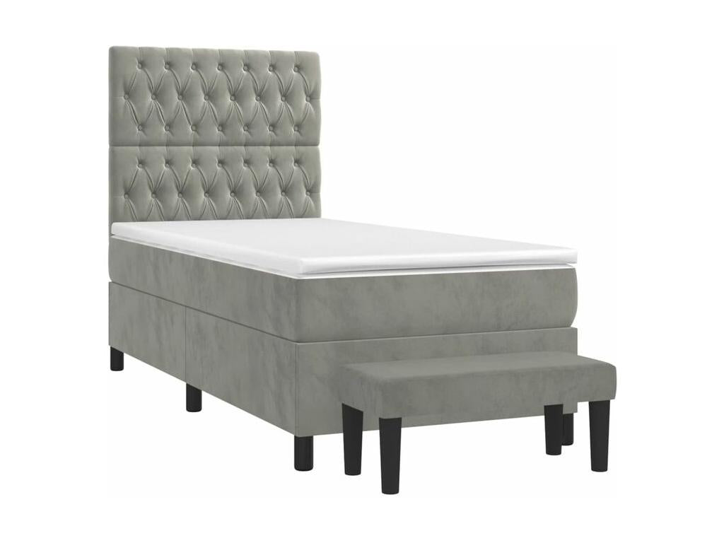 Meubiana bed base and mattress, light grey, 100x200 cm, velvet