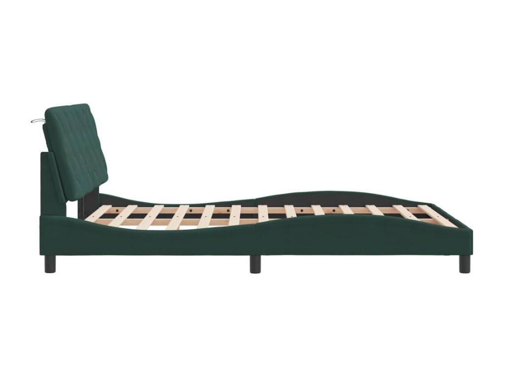Bed frame with Laviecasaères LED dark green 140x190 cm velvet ULXM97397