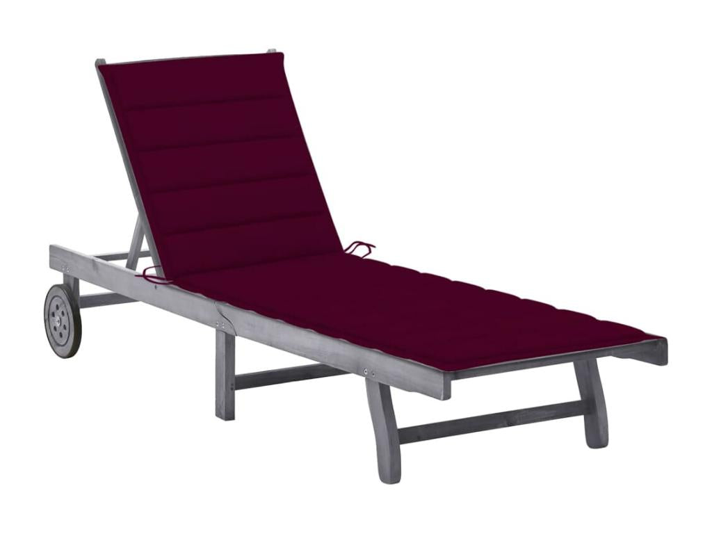Garden chaise lounge with cushion, Grey, Solid Meubiana wood