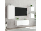 5-piece wall-mounted TV units with LED lighting, white engineered wood finish