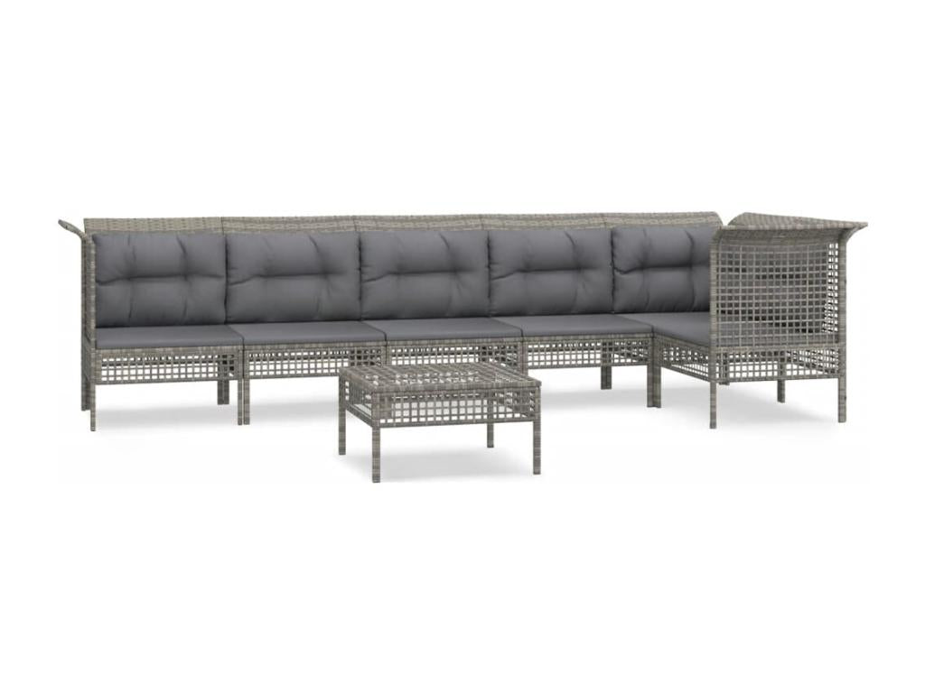 7-piece garden furniture set with cushions, grey woven resin