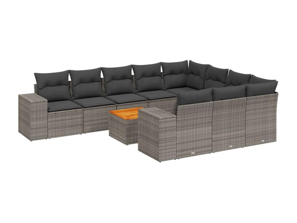 11-piece garden furniture set with grey resin wicker cushions