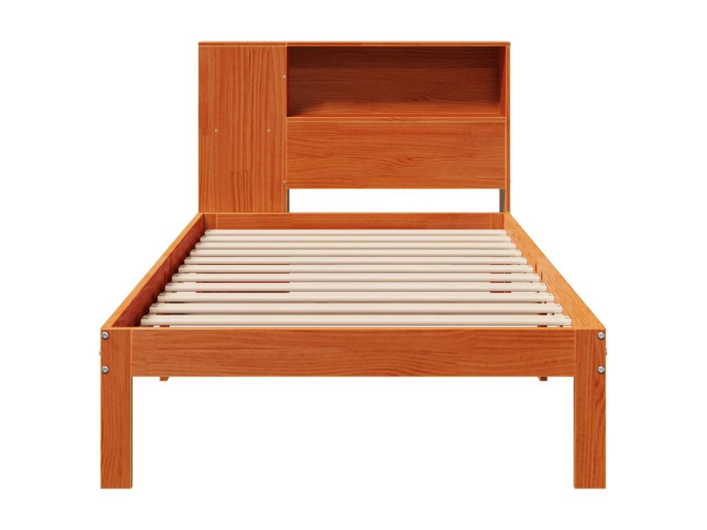 Bookshelf bed without mattress, brown wax finish, 90x190 cm, solid pine XNAM16343