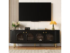 TV stand with 4 doors - 170x35x55 cm - LEDs - MDF and gold metal legs - Black LNZI69649