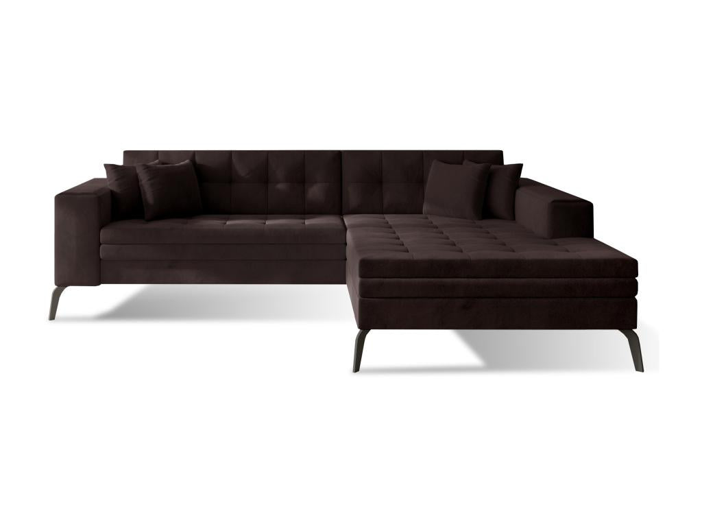 Laviecasa 295cm PULT03837 Right-hand corner tufted convertible sofa in brown velvet with black metal legs