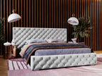 Upholstered bed with storage - 160x200 - double bed - velvet - light grey - Madera JRZA66677