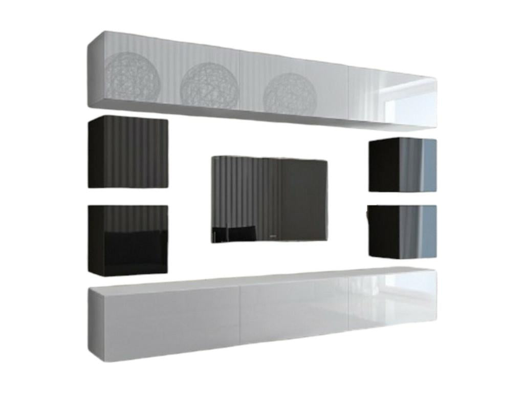 Laviecasa XVII collection black and white wall-mounted living room furniture set, 249 cm, 10 modular LED units, HEXB43657