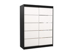 Meubiana 150cm Black Bedroom Wardrobe with 2 Sliding Doors in White Wood and Aluminium