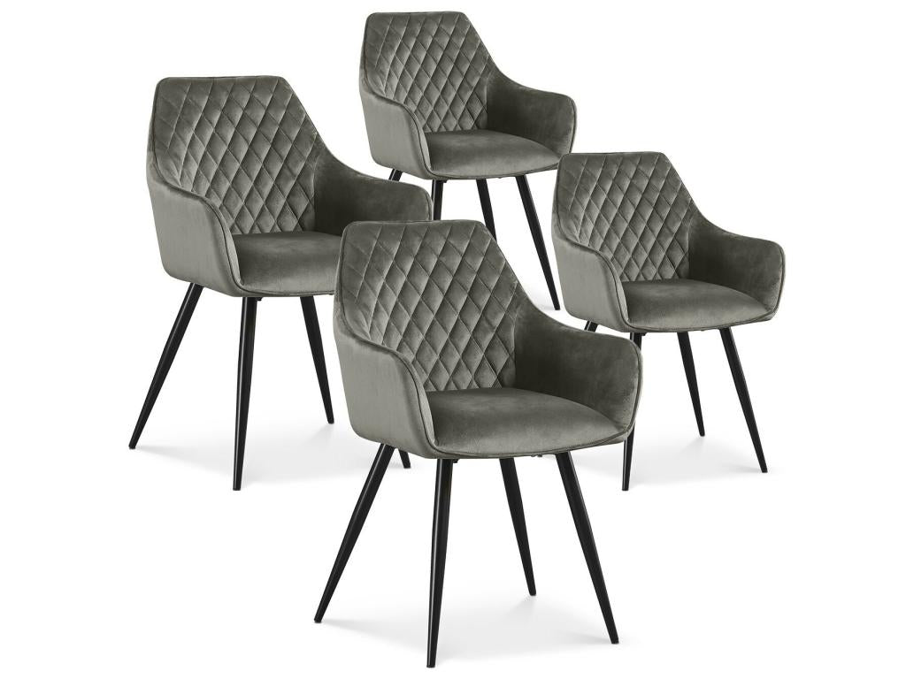 Set of 4 Victoria chairs in grey velvet with black legs KHXD43873