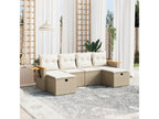 6-piece garden furniture set with cushions, beige woven resin