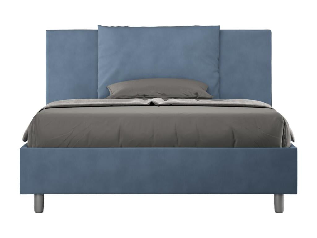 Double bed with upholstered slatted base 140x190 blue microfiber Laviecasa HHDT63521