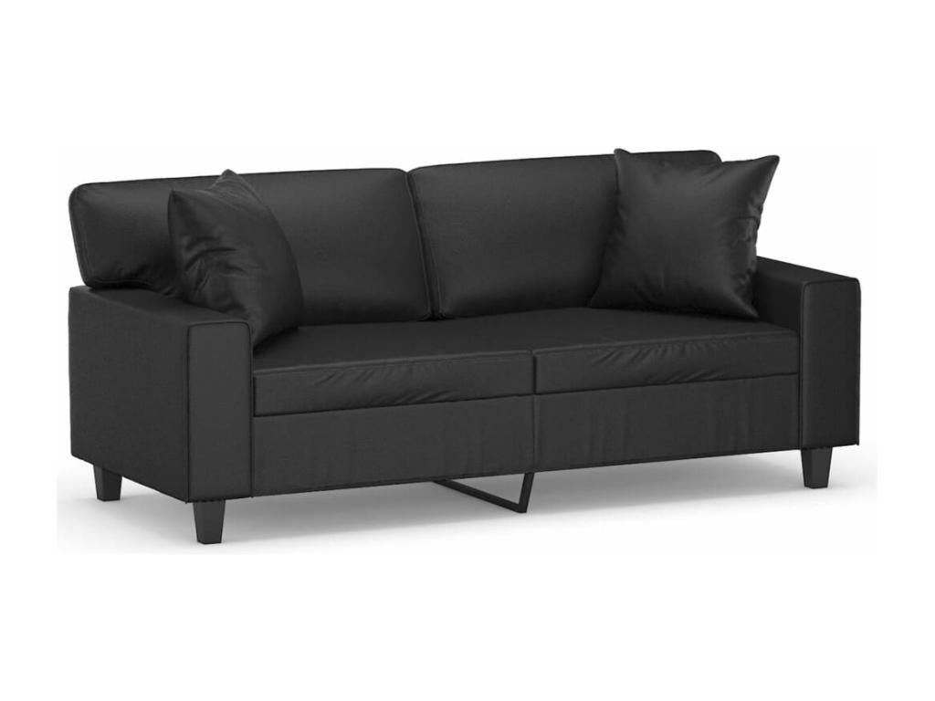 2-seater sofa with decorative cushions, black, 140cm, faux leather, XTGY61188