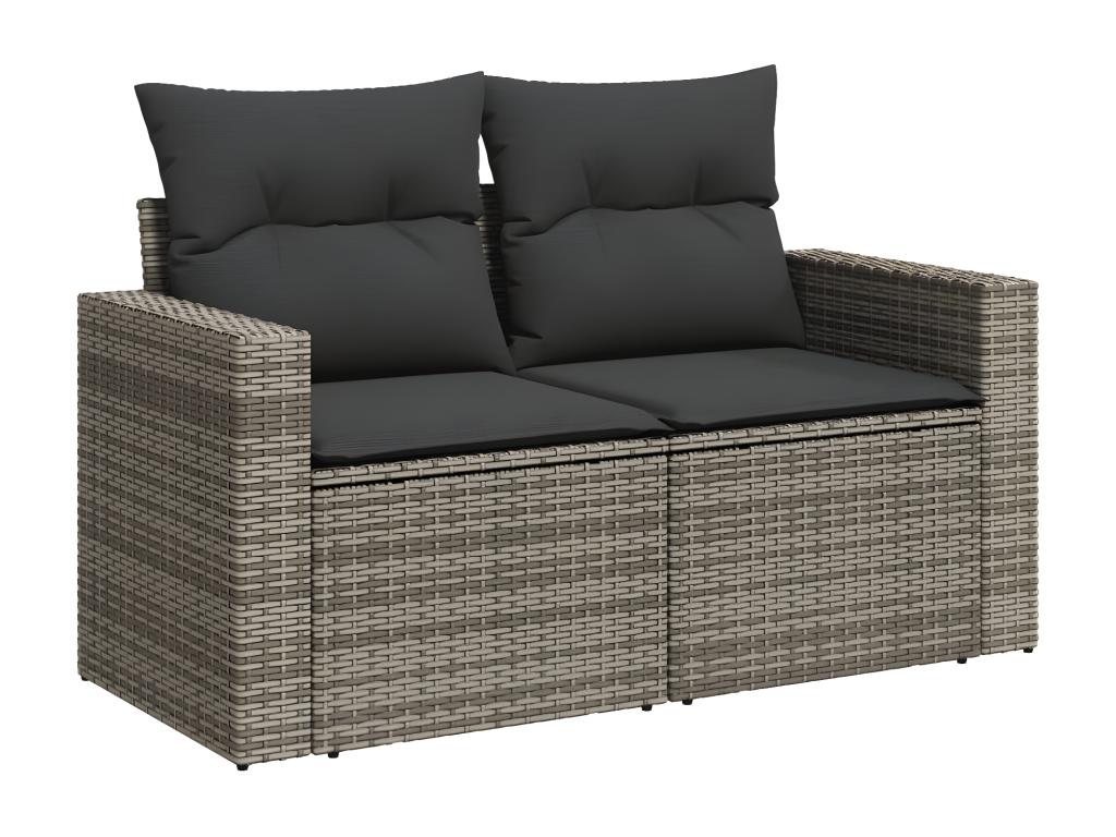 10-piece garden furniture set with cushions, grey woven resin