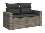 10-piece garden furniture set with cushions, grey woven resin
