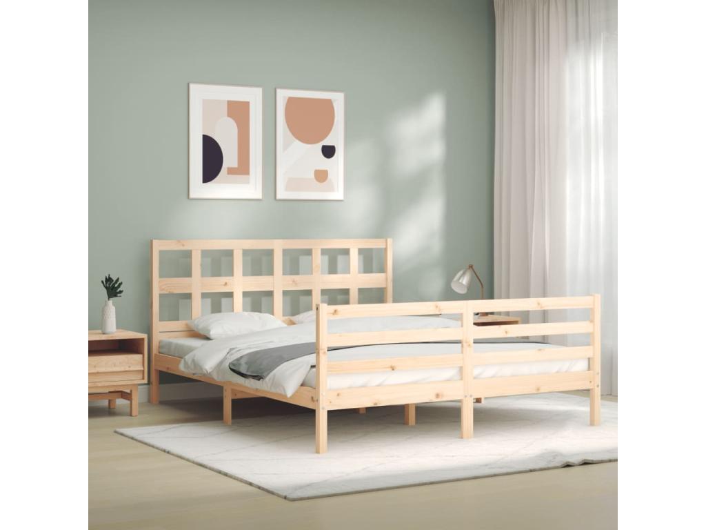 Bed frame with headboard 160x200 cm solid wood XTYH27714