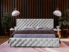 Upholstered bed with storage - 160x200 - double bed - velvet - light grey - Madera JRZA66677