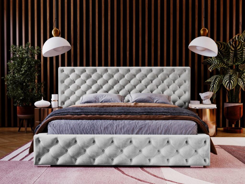 Upholstered bed with storage - 160x200 - double bed - velvet - light grey - Madera JRZA66677