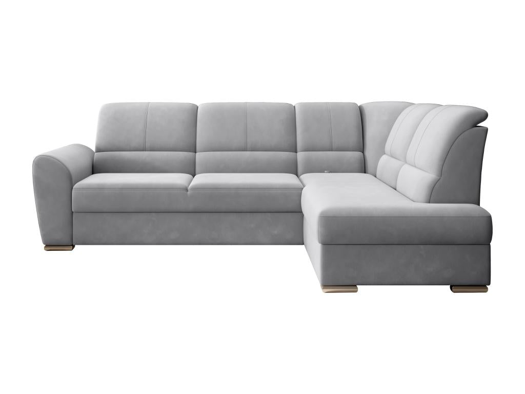 Meubiana 270cm Right-Hand Corner Convertible Sofa in Light Grey Velvet with Chrome Steel Legs