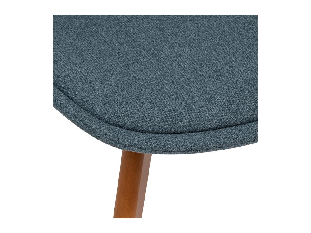 Blue mottled fabric dining chair with dark wood legs