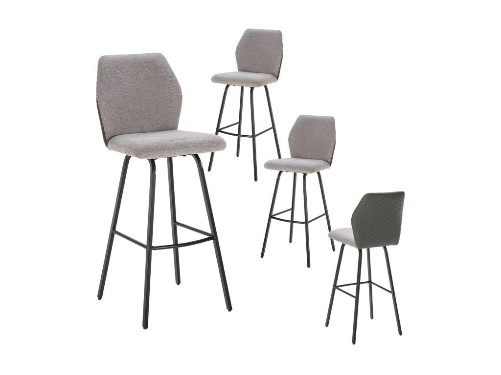 Laviecasa - Set of 4 Two-Tone Fabric and Anthracite Faux Leather Stools FTXG11115
