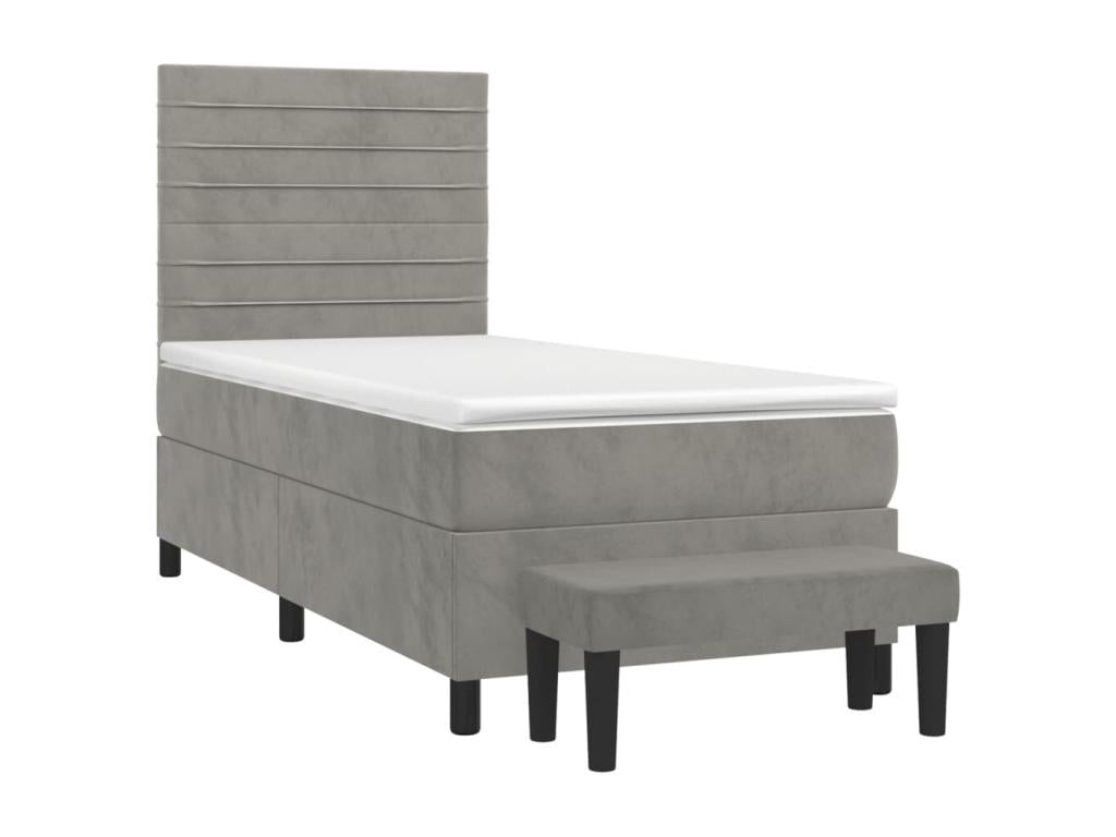 Upholstered bed base and mattress, light grey, 90x200 cm, velvet