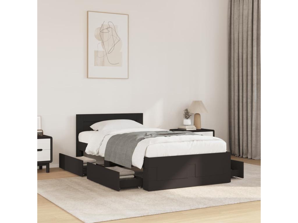 Bed frame with headboard, mattress not included, black, 90x200 cm, WICF40934