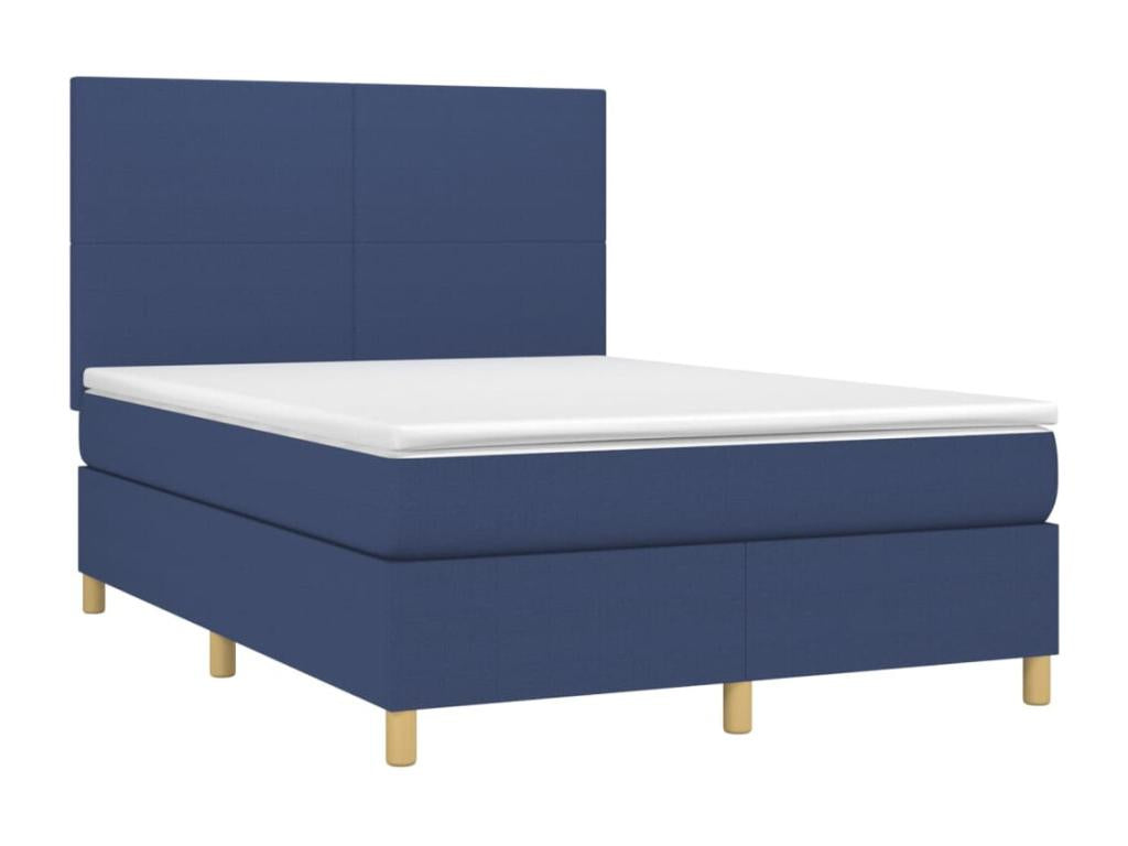 Upholstered bed base with mattress, blue, 140x190 cm, fabric PMBJ30052