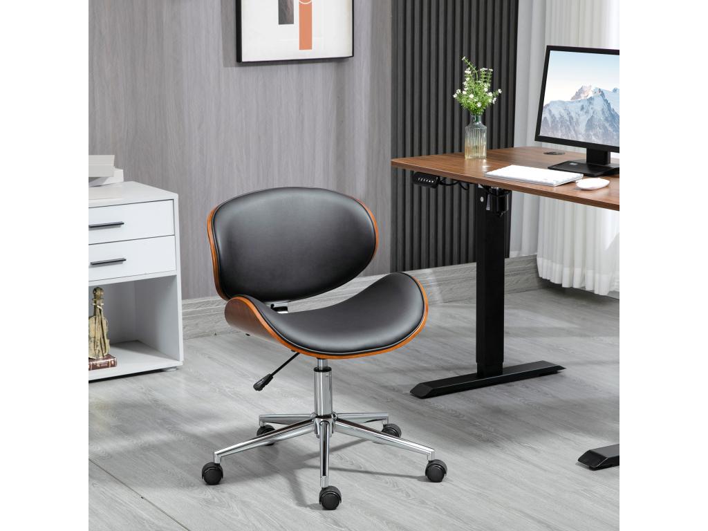 Laviecasa vintage design swivel office chair, adjustable, poplar wood, chrome-plated steel, black synthetic material, WIQC83938