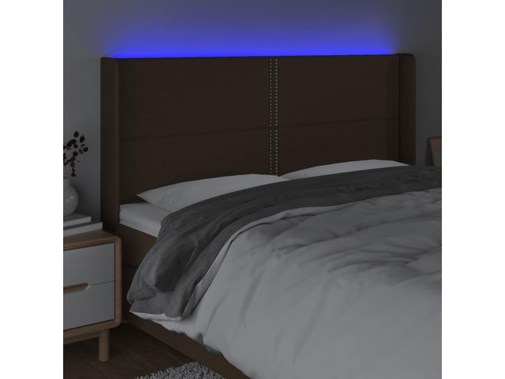 LED Headboard, Dark Brown, 203x16x118/128 cm, Fabric
