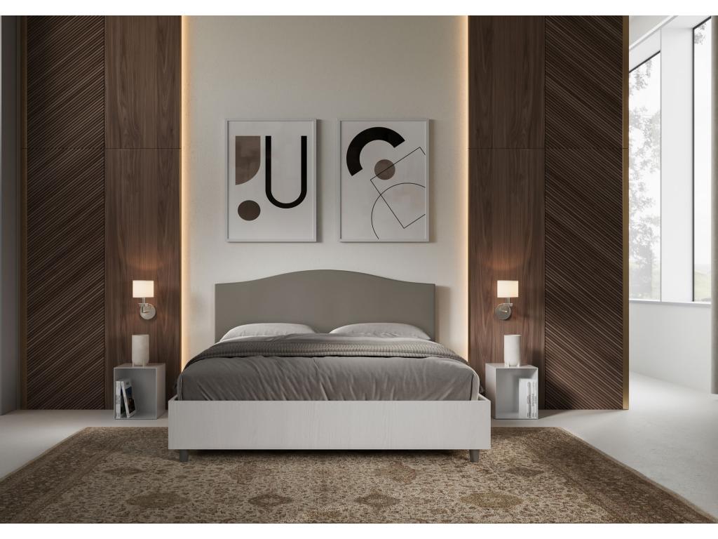 Meubiana 160x200 storage bed with white ash frame and cappuccino faux leather headboard