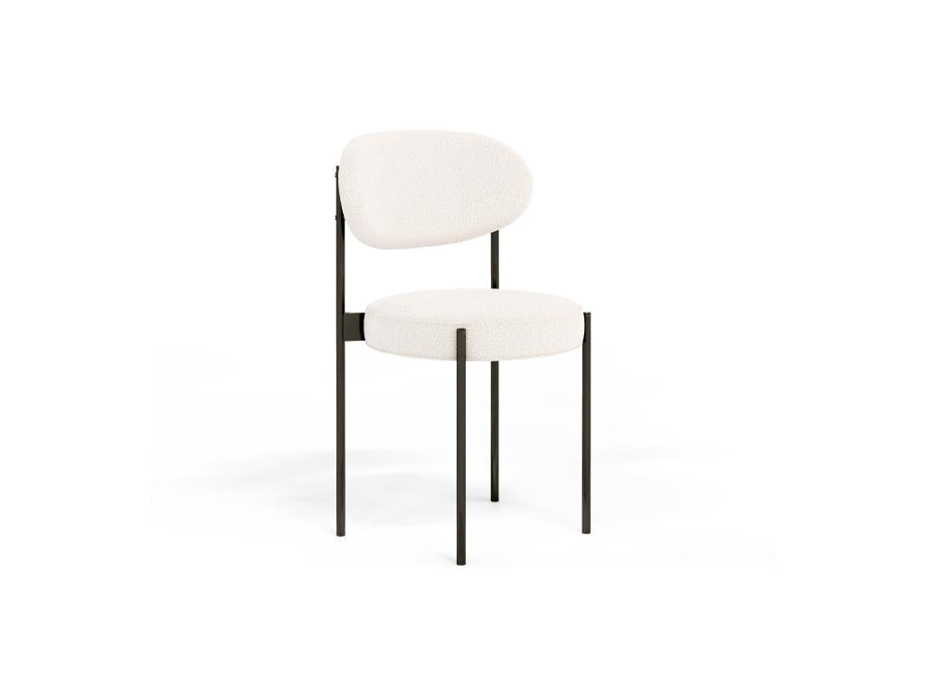 Faux fur bouclé dining chair upholstered - White loops - Black metal - Meubiana White