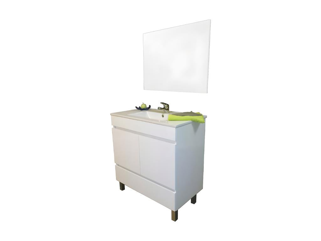 Vanity unit with 1 drawer and 2 doors, 80 cm, White Mirror - Laviecasa - W 81.5 x D 46.5 x H 83 GMFU25485