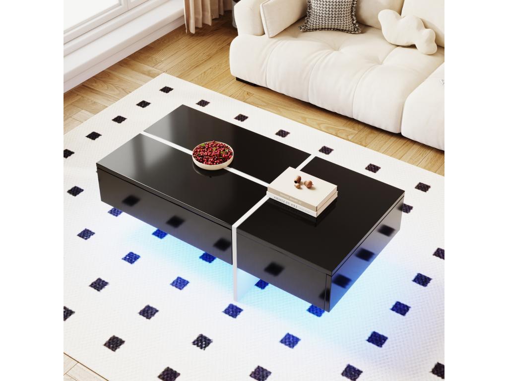 Glossy coffee table with a white marble-effect frame and matching black table with LED lighting - HAUSS SPOLE COPX85283