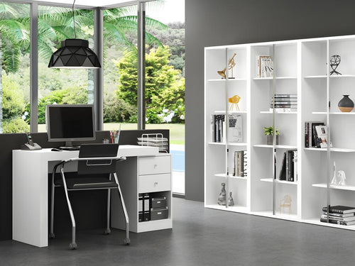 Extendable desk with 2 drawers and 1 shelf - White - Laviecasa KROV81304