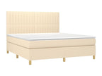 Upholstered bed base with mattress and LED lighting, Cream, 160x200 cm, Fabric DWXL79555
