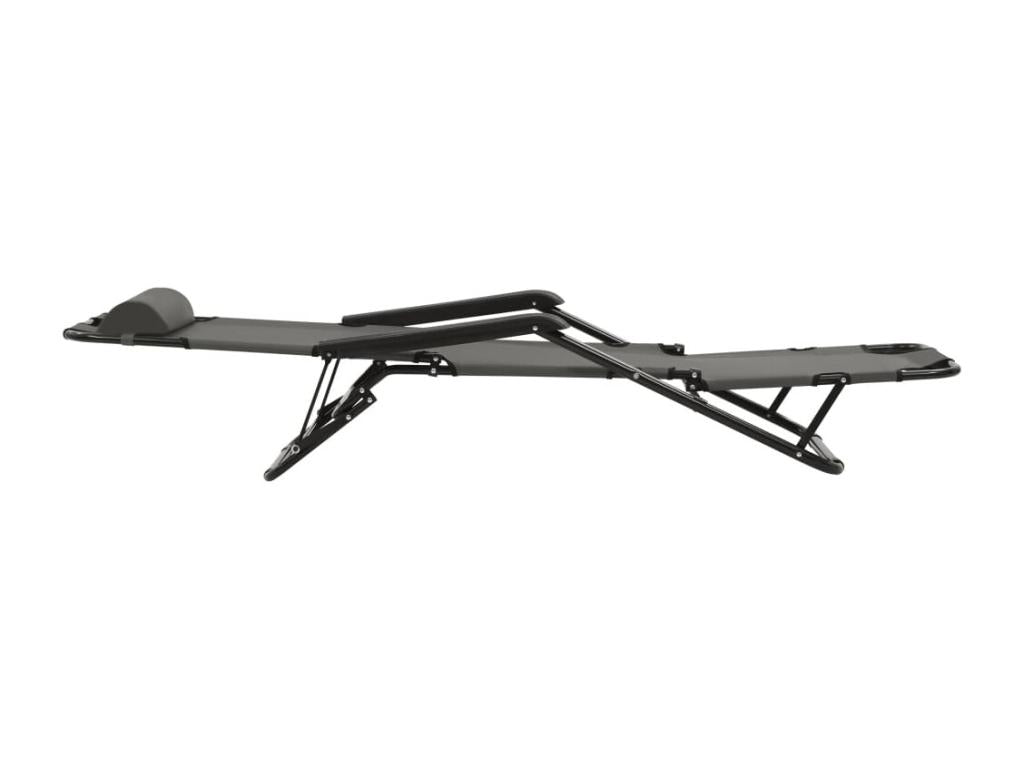 2-piece folding sun loungers with footrest, steel, grey