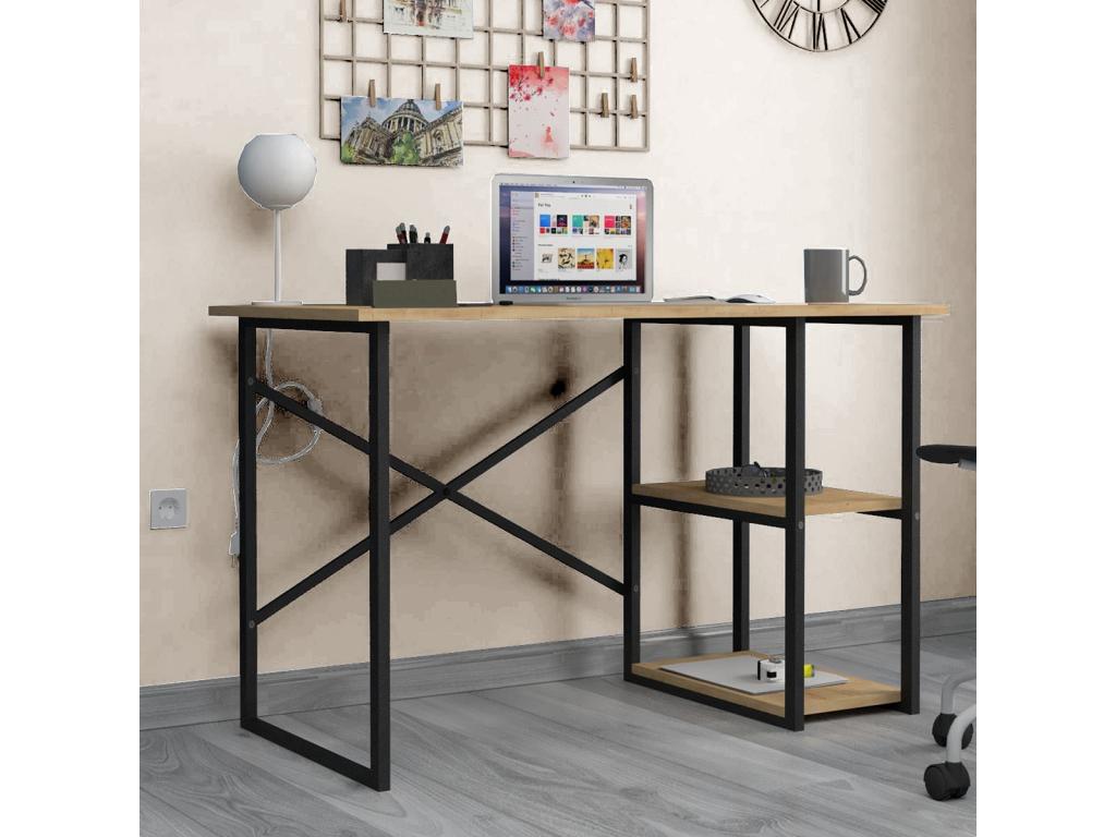 Office desk with 2 shelves, oak finish, Meubiana black