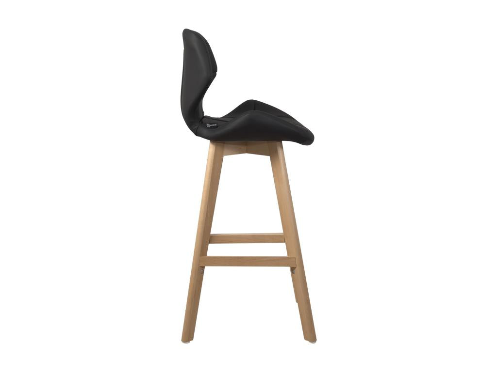 Set of 2 Scandinavian bar stools, 67cm, quilted faux leather, wooden legs, FATA black SJRQ66383