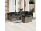 Garden furniture set with cushions, 13 pieces, grey woven resin