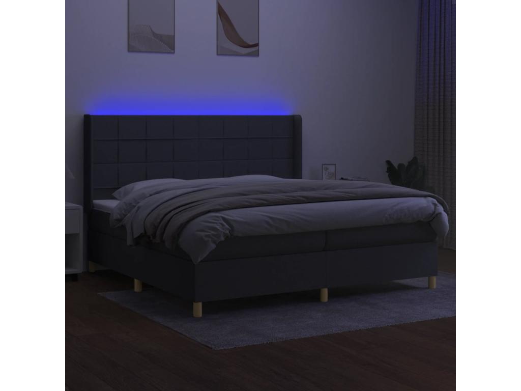 Upholstered bed base and mattress with LED lighting, Dark Grey, 200x200 cm, Fabric ZXKE76246